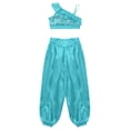 thumbnail image 3 of YONGHS Belly Dance Outfits for Girls Ruffle Crop Top with Wide-Leg Bloomers Pants 2PCS Set Blue 14, 3 of 5