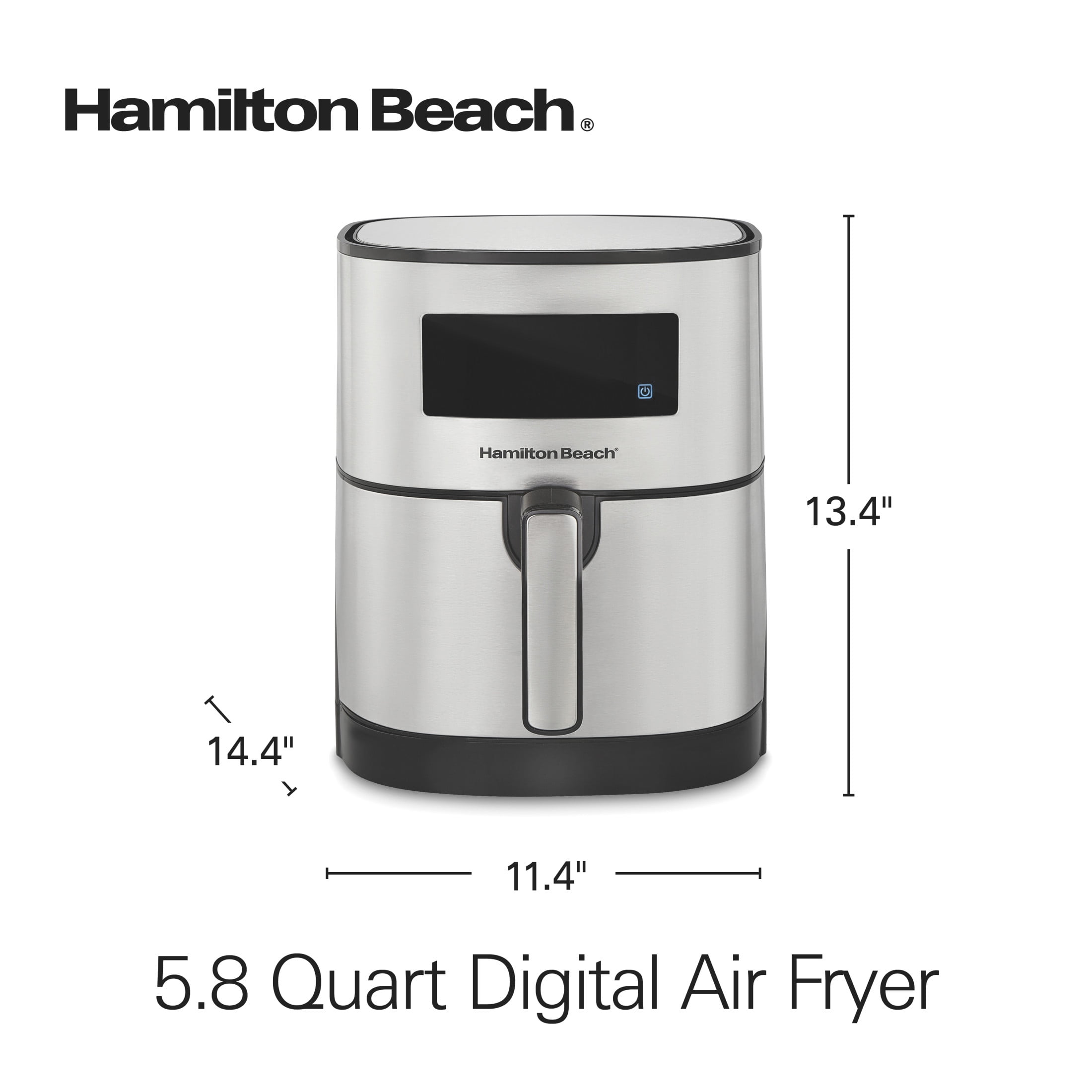 Hamilton Beach 5.8 Quart Air Fryer with Digital Touch Controls and Nonstick Basket, Stainless Steel