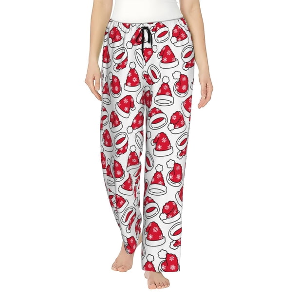 Fotbe Christmas Hat Pantalones de Pijama para Mujer, Pantalones de Dormir, Pantalones Pj con Cordón y Bolsillos-Small