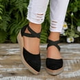 thumbnail image 5 of Women's Closed Toe Wedge Sandals Solid Color Pointed Toe Espadrille Platform Shoes with Elastic Ankle Strap Non Slip Thick Sole Casual Summer Sandals for Women Plus Size Available, 5 of 10
