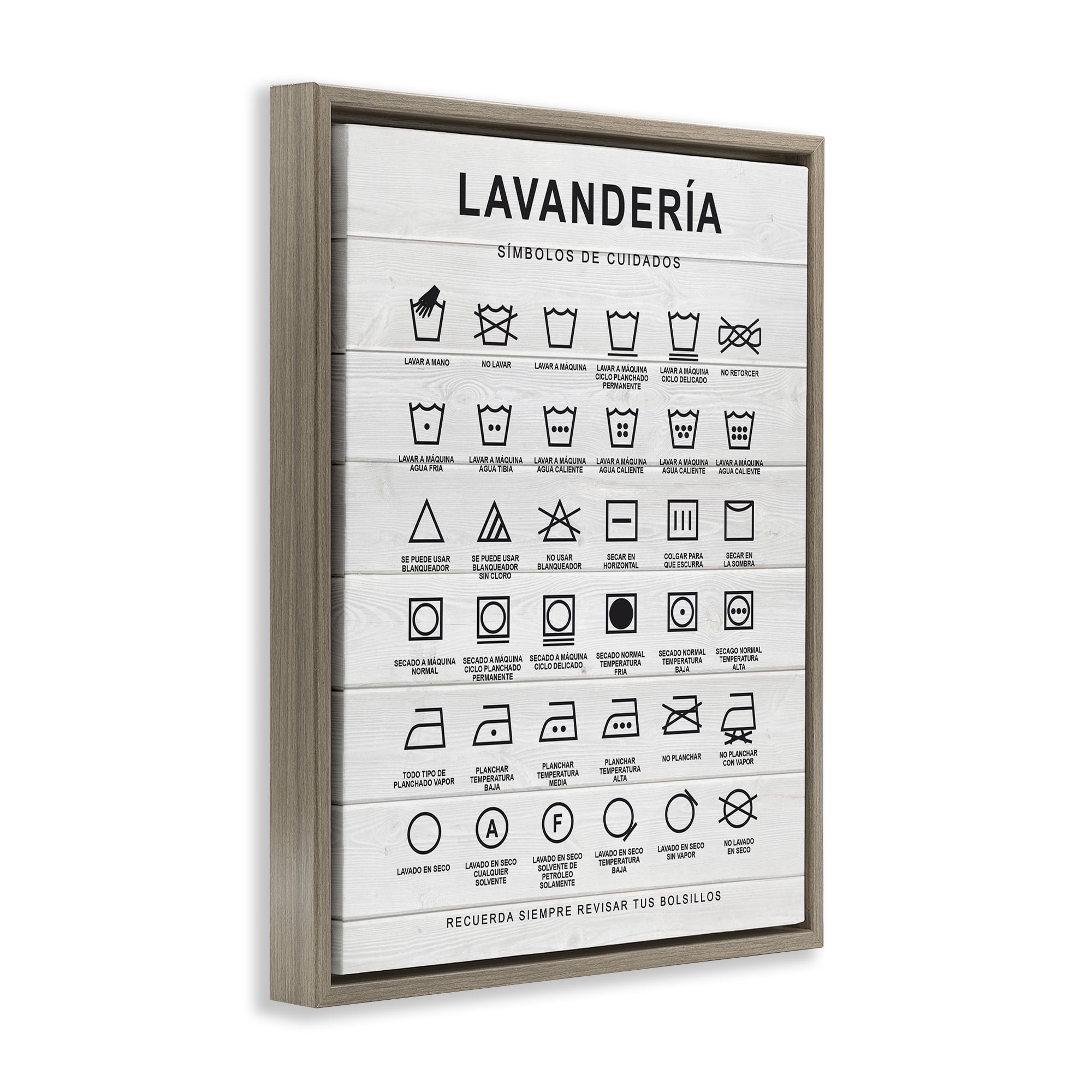 Stupell Industries Guía de Lavado de Ropa, Blanco Bath & Laundry Painting Brown Floater Framed Art Print Wall Art, 17 x 21