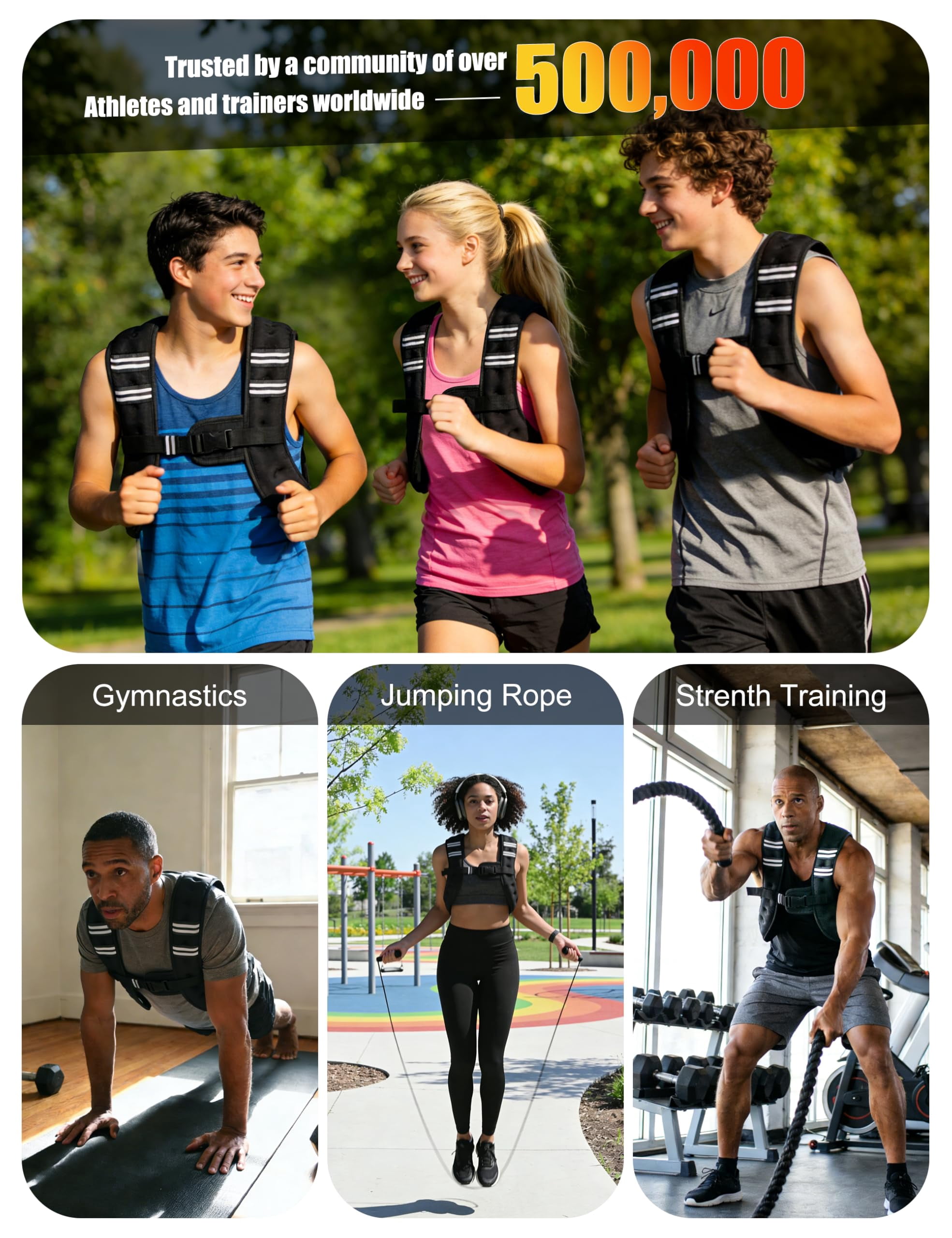 Black 4 lbs Weighted Vest for Men Women Running Workout Jogging Walking