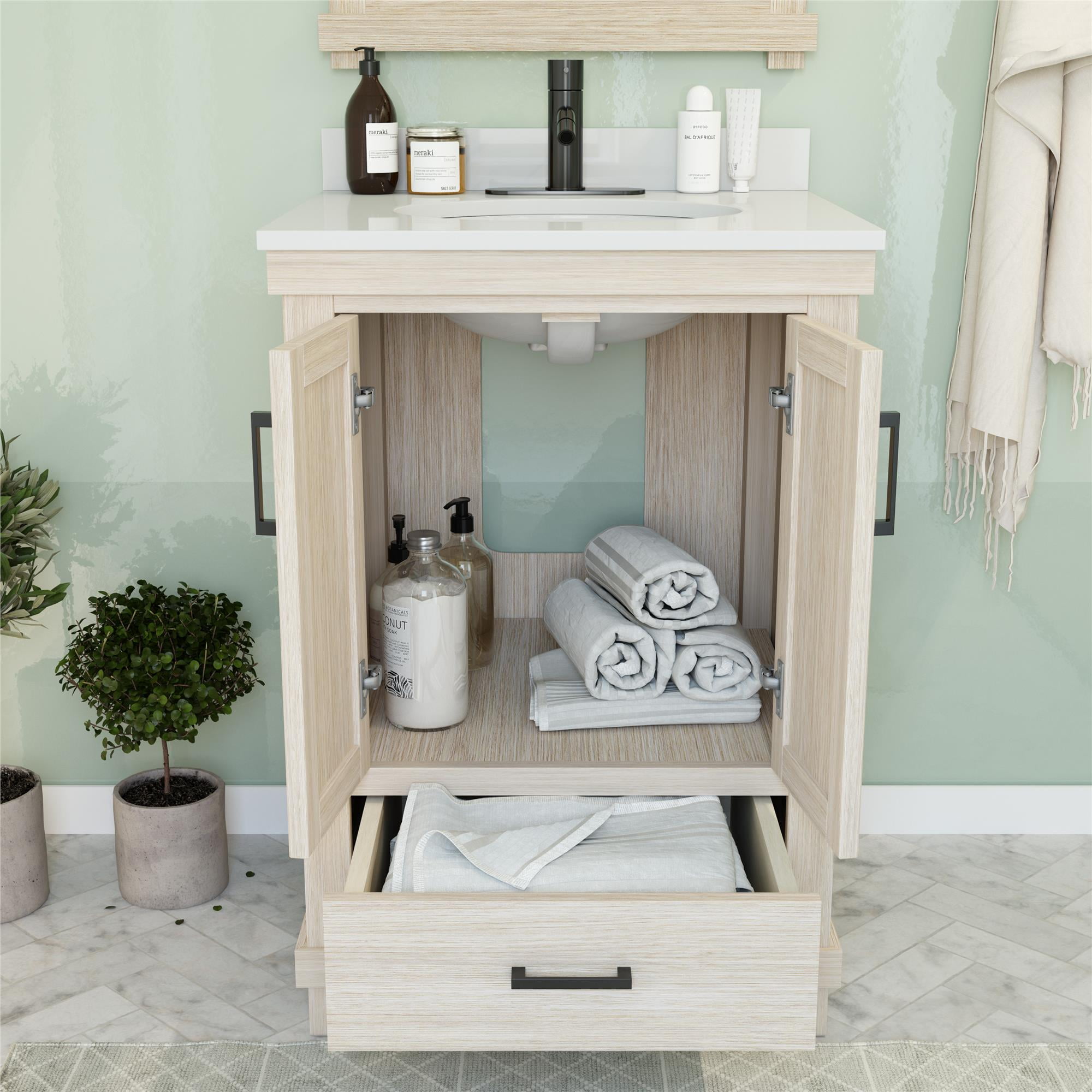 DHP Sunnybrooke 24 Inch Bathroom Vanity w/ Sink, Rustic White