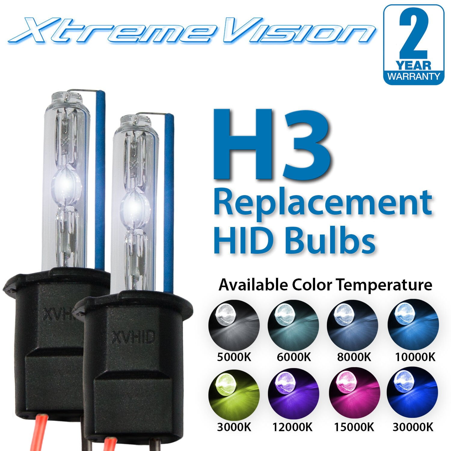 Xtremevision HID Xenon Replacement Bulbs 1 Pair Medium Blue H3 8000K 