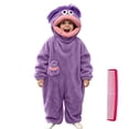 thumbnail image 2 of Funny Big Mouth Monster Onesie with Large Comb Prop,Purple Silly Puppet Cosplay One Piece Pajamas, Warm Home Loungewear, Oversized Fleece Sleepwear for Parent & Little One, 2 of 7