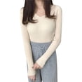 thumbnail image 1 of Suéter de Punto Suéter cálido de manga larga con cuello en V Retro de invierno informal para mujer Gibobby Beige Unitalla, 1 of 3