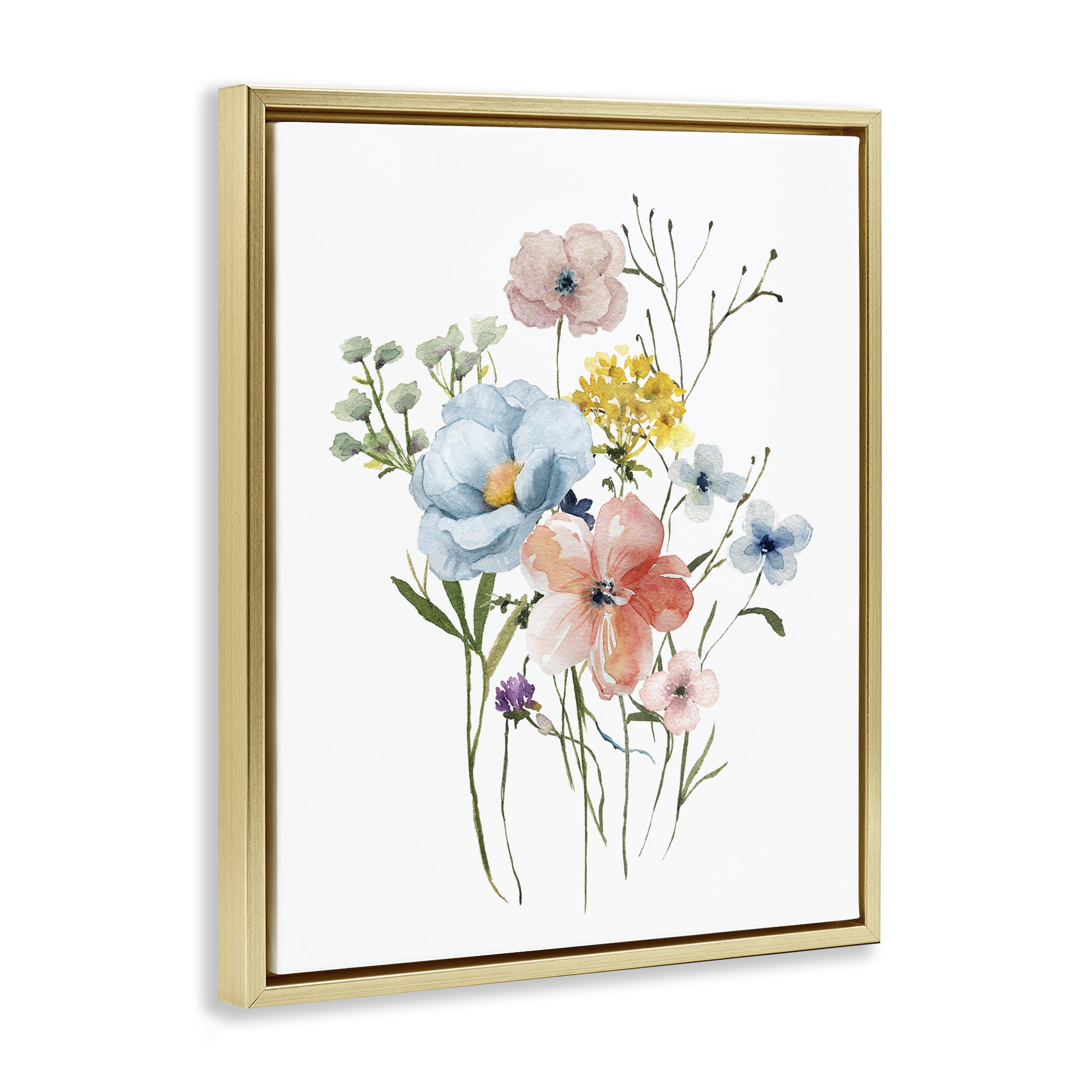 Stupell Industries Spring Meadow Wild Flowers Gold Framed Floater Canvas Wall Art, design by Livi Finn