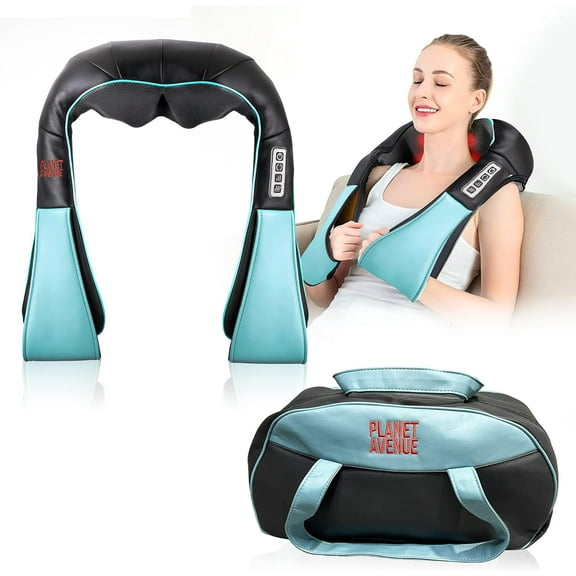 Neck and Back Massager with Soothing Heat, Electric Deep Tissue Kneading Massage Pillow for Neck, Back, Shoulder, Leg, Body Muscle Pain Relief, at Home, Office, or Car Use - Blue