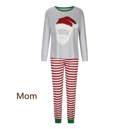 

VONCOS Warm Parent-child Clothing Mother Section Christmas Mom Mother Stripe Printed Blouse Tops+Pants Family Clothes Pajamas
