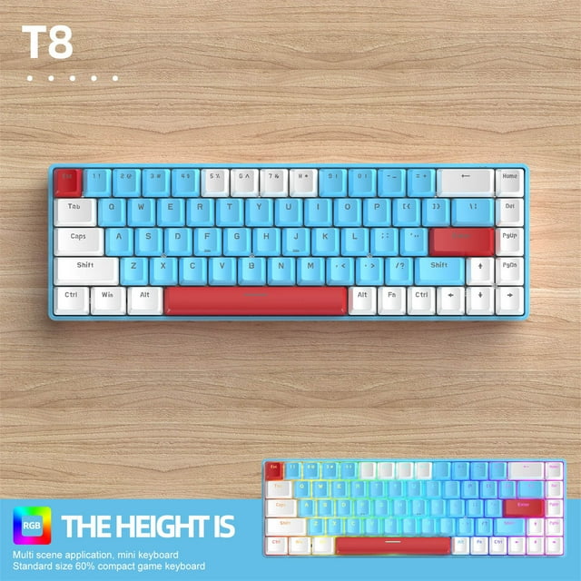 TIMIFIS Clavier Ordinateur de Bureau Gaming Clavier 68 Touches Clavier Mécanique Type-C Filaire RVB LED Rétroéclairé Axes Bleus Clavier Méca Gaming Cadeau