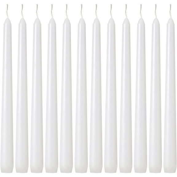 Taper Candles 10 inch (H) Dripless, Set of 24 White Unscented and Smokeless Taper Candles Long Burning, Paraffin Wax with Cotton Wicks for Burning 8 Hours Time