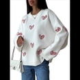 thumbnail image 2 of Sudadera Holgada de Punto con Cuello Redondo y Larga con Bordado de Corazón para San Valentín para Mujer y Rojo M, 2 of 10