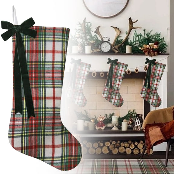 Clearance Under $8.29! Velvet Bow Christmas Stocking for Fireplace Mantel and Tree Hanging Holiday Decor