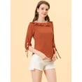 thumbnail image 2 of Women's Ruffled Neck Half Sleeve Summer Polka Dot Blouse Tops Orange L, 2 of 5