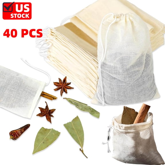 40 PCS Spice Bags, Spice Bags for Cooking, Natural Cotton Bags, Environmentally Friendly and Reusable, 10x15cm for Tea, Coffee, Filter, Spices