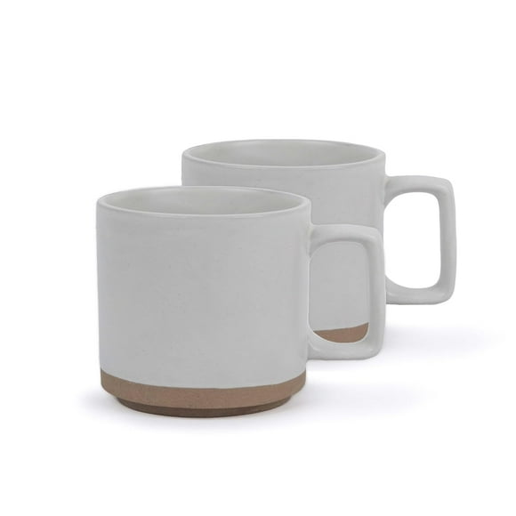 Large Ceramic Coffee Mug Set Of 2 - Off White, 350ml Each | Ceramic Japandi Mug, Tea Mug With Matte Finish | Mug For Coffee | Ceramic Coffee Mug | Microwave Safe & Dishwasher Safe