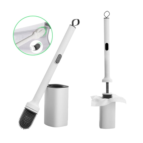 Eyliden Disposable Toilet Brush and Holder Set with 30PCS Dry Wipes, White