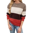thumbnail image 2 of Female Sweaters Casual Long Sleeve Crewneck Color Block Patchwork Pullover Knit Sweater Tops Orange S, 2 of 10