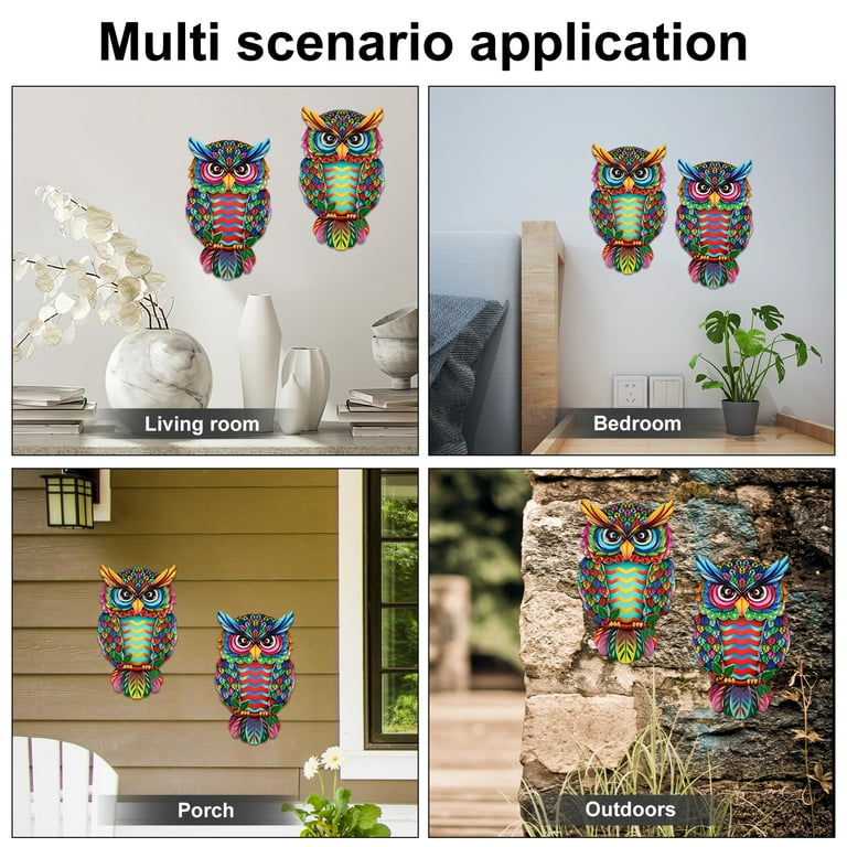 Dznils 2 Pcs 10 Inches Metal Owl Wall Decor - Colorful