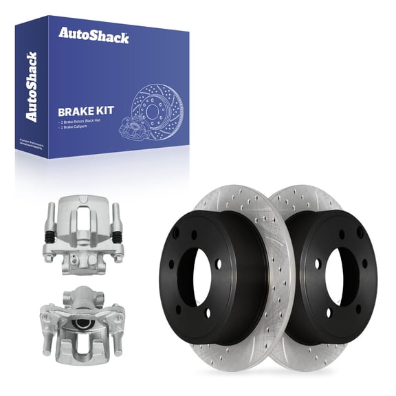 AutoShack Rear Solid Drilled & Slotted E-Coated Brake Rotors   Calipers 4-PC Brake Kit Replacement for 2007-2017 Jeep Patriot 2007-2017 Jeep Compass ShadowGuard 10.31" (261.8 mm)