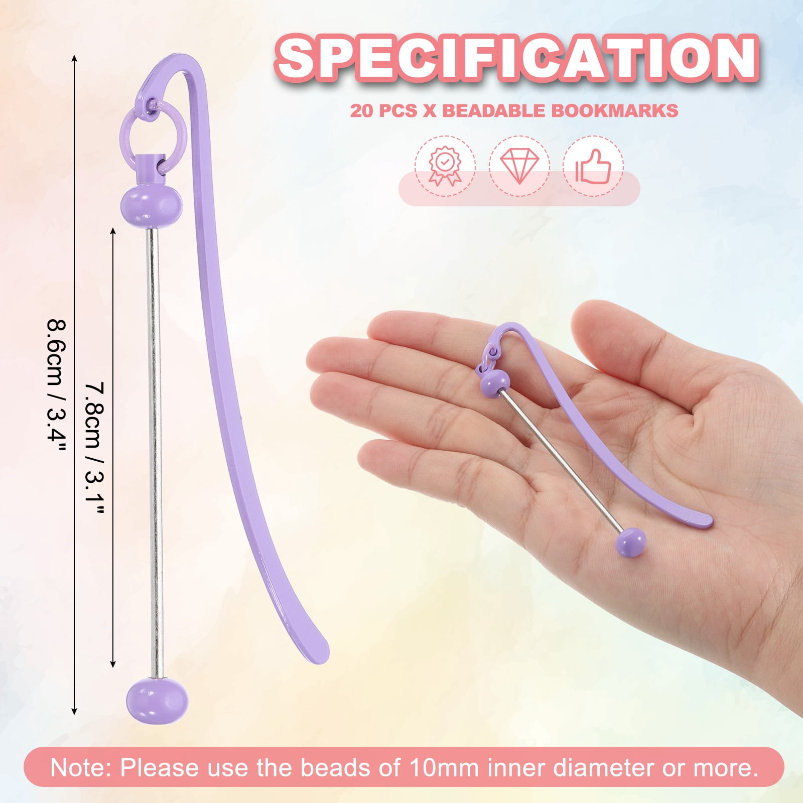 Uxcell Beadable Bookmarks, 20 Pcs Beaded Bookmark DIY Metal Blank Bar Bulk for Bookmark Craft, Candy Purple