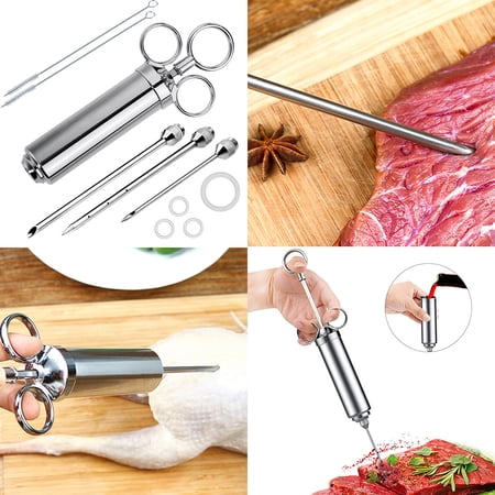 Kitchen tools,304 Stainless Steel Bbq Turkey Condiment Needles Sauce Bbq Huiop Meat Marinade 304 Ories Steel 3 Needles 3 Needles Sauce Brewel Silver