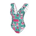 thumbnail image 4 of Yiaed Excavator Print Women's Ruffled One Piece Swimsuit V Neck Swimwear Slimming Monokini for Woman-Small, 4 of 8