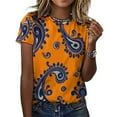 thumbnail image 3 of Paisley T-Shirt O Neck Oversize T-Shirts Short Sleeve Classic Tees Women Summer Graphic Tops, 3 of 5