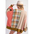 thumbnail image 3 of Women's Multicolour Waffle Knit Plaid Patchwork Sweatshirt with Side Slits | [ZhiHiMeRi] | (US 12-14)L, 3 of 5