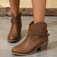 thumbnail image 2 of Rokment Western Cowboy Cowgirl Boots for Women Fashion Vintage Leather Buckles Pointed Toe Chunky High Heel Wide Calf Short Dress Ankle Booties Brown Size 7, 2 of 6