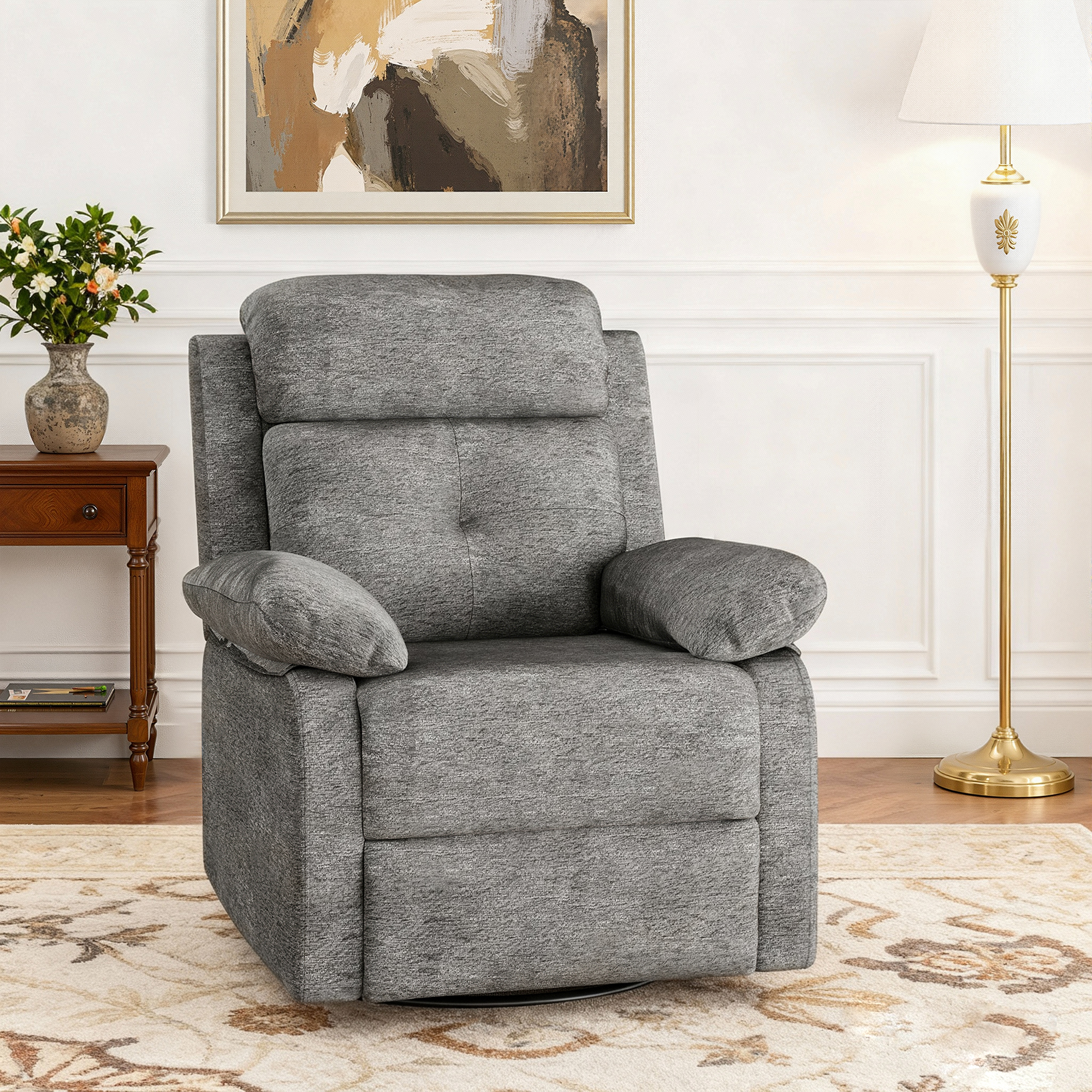 MAYEERTY limestone Small Swivel Rocker Recliner for Women, Space-Saving Design for Bedroom & Living Room