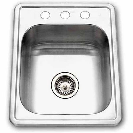 1 Hole Bar Sink - Houzer A1722-7BS-1 ADA Glowtone Series Topmount Single Bowl Stainless Steel Bar/Prep Sink, 3 Hole