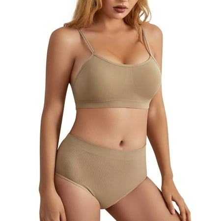 

Puawkoer Women s 2 Piece U Neck Seamless Solid Lingerie Halter High Waist Bra And Set Clothing Shoes & Accessories L Khaki