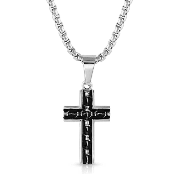 Montana Silversmiths Men's Barbed Wire Cross Necklace - NC5602 One Size