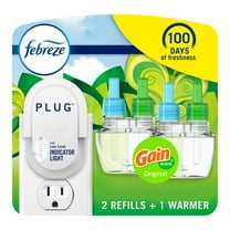 Febreze Plug In Air Freshener, Odor-Fighting Scented Oil Starter Kit, Air Fresheners for Home and Bathroom and Kitchen, Long Lasting for Strong Odors, Gain Original Scent, Warmer 2 Refill