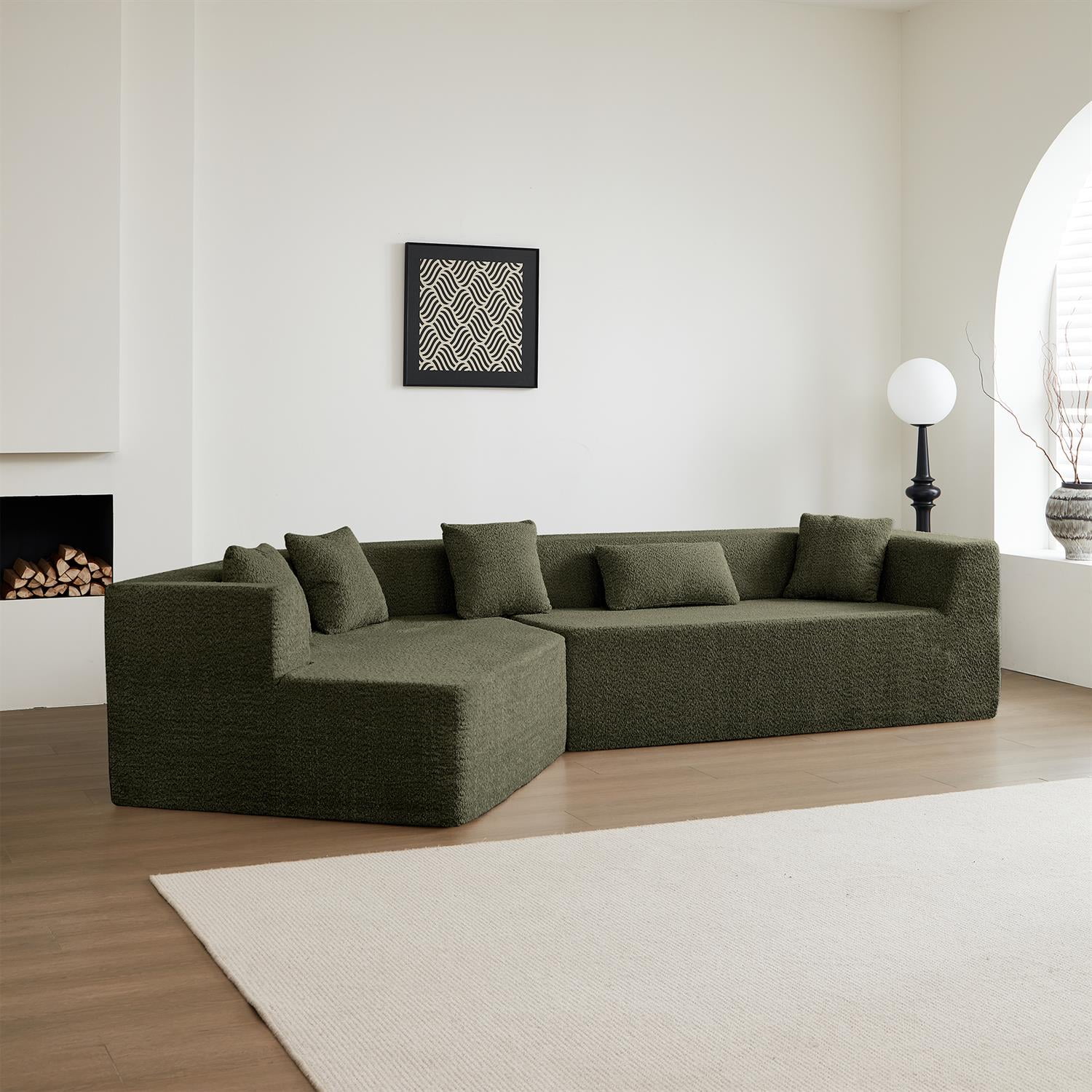 Demi Bonn 127.5" Sectional Cloud Sofa with Deep Seat, Comfortable Large Couch for Living Room Furniture, No Assembly Required, Green