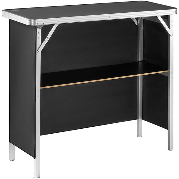 Folding Portable Bar Table, Tradeshow Podium Table for Indoor, Outdoor, Party, Picnic, Exhibition, Includes Carrying Case, Storage Shelf and Black Skirt, 38.39" x 15.16" x 34.25"