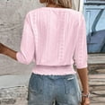 thumbnail image 4 of YNGKMEA Eyelet Tops for Women Fashion Smocked Cuffs V Neck Shirt 3/4 Sleeve Loose Fit Elastic Waist Tunic Top Banded Bottom Beach Tops Blouse 2025 Summer Pink XXL, 4 of 6