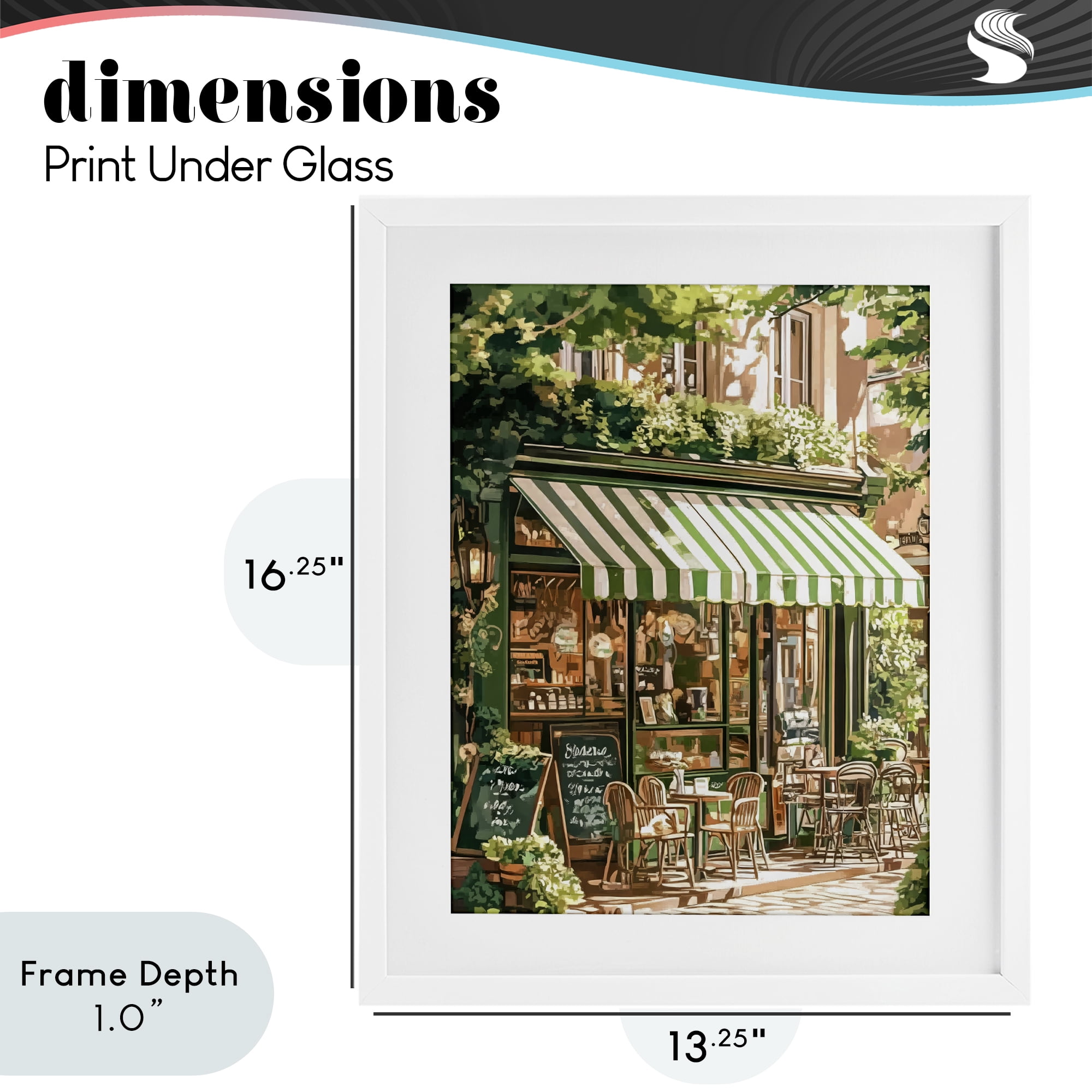Stupell Industries Coffee Shop Awning & Greenery White Framed Print Under Glass, design by LSR Design Studio