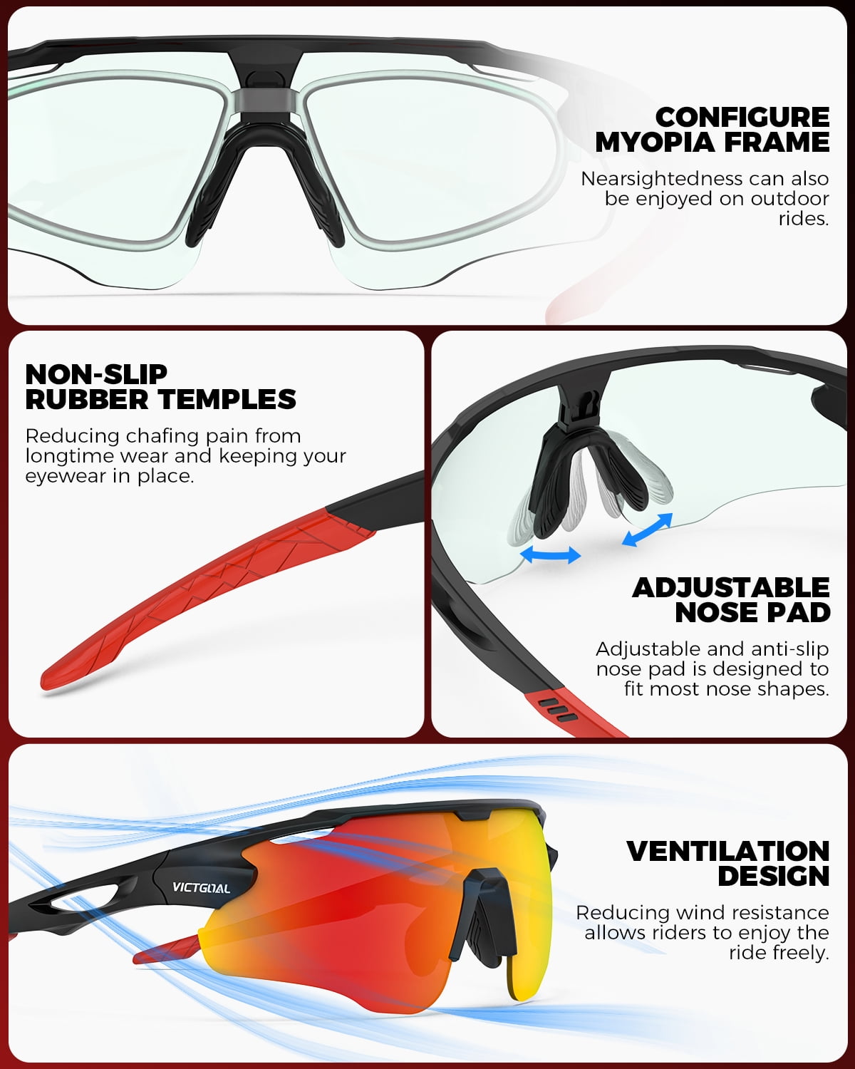VICTGOAL Photochromic Cycling Glasses for Men Women, Clear Bike Glasses with UV400 Protection, Sports Running Sunglasses Goggles
