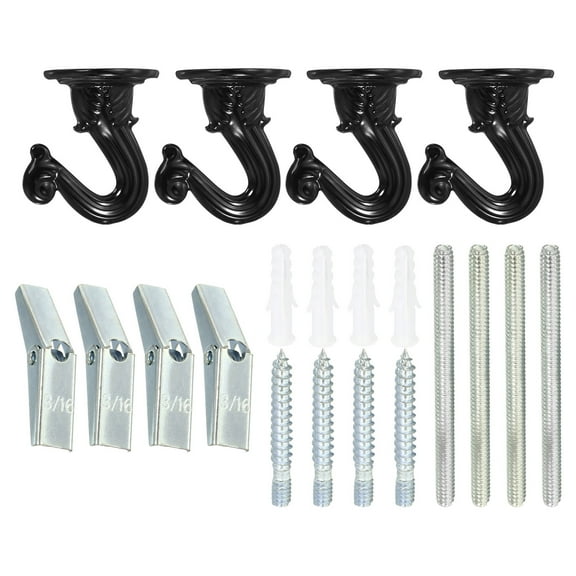 Uxcell 1.5" x 1.3" Ceiling Hook, 4 Set of Ceiling Orchid Hooks with Mounting Hardware, Black