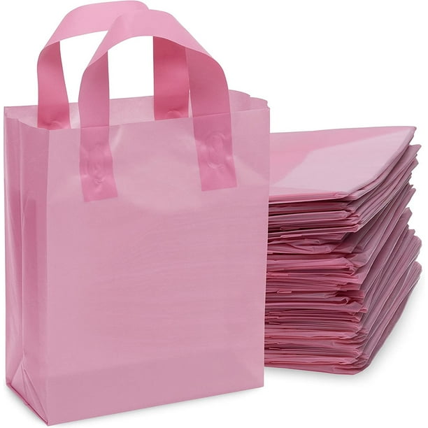 Prime Line Packaging Plastic Bags with Handles, Pink Gift Bag, Goodie