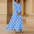 thumbnail image 2 of WTOBBY Women's Vintage Polka Dot Print V-Neck 3/4 Sleeve A-Line Beach Dress, Waisted Midi Sundress with Casual Flowy Skirt for Seaside Outings,Sky Blue XL, 2 of 5