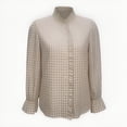 thumbnail image 2 of Only Moment Lightweight Soft Casual Shirts for Women Long Sleeve V Neck Plaid Blouse Polyester-Cotton Blend Collared Blouses Business Casual Outfits Beige,M, 2 of 4