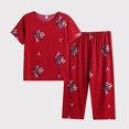 thumbnail image 2 of Lovskoo Women's Plus Size Summer Cute Sleepwear Tops with Capris Pants Pajama Sets Short Sleeve Cotton Linen Loungewear Two Piece Suit Red XL, 2 of 5