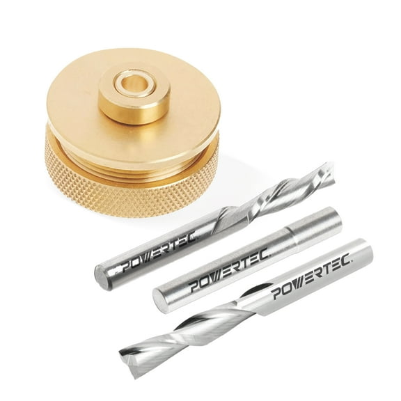 POWERTEC 72029 Solid Brass Inlay Set with 2-pc Router Bits 1/4" D, 1/4 Shank, 2-1/2 Overall Length with 1" & 3/4" Cutting Length