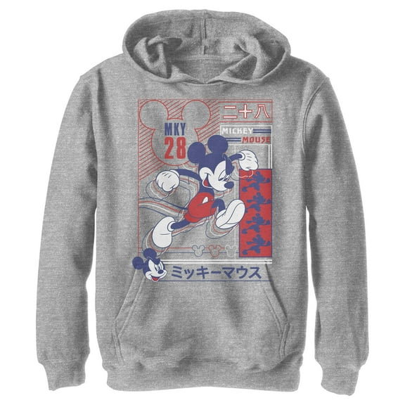 Boy's Mickey & Friends Mickey Mouse 28 Kanji  Pull Over Hoodie Athletic Heather Large