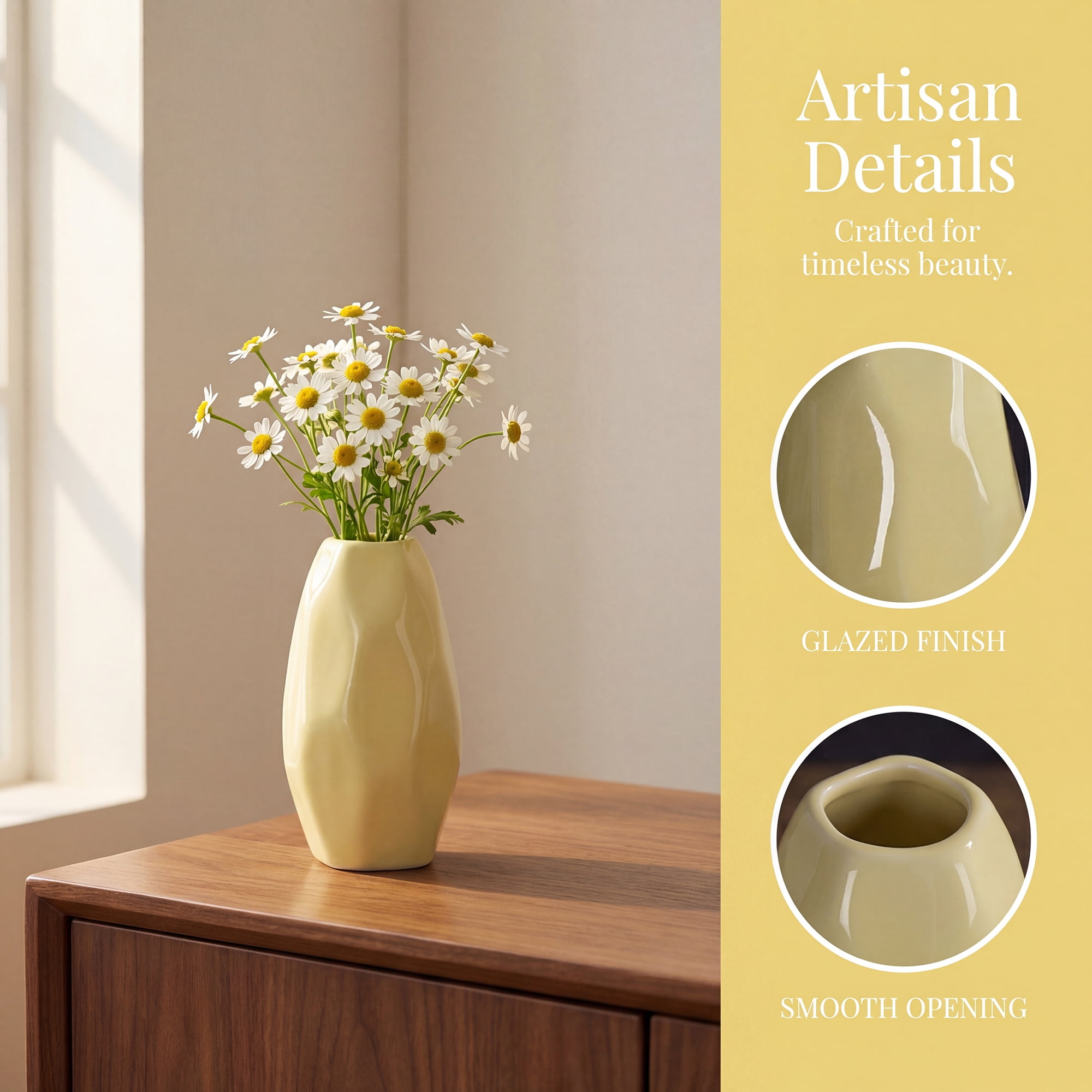 Unique Bargains Mini Vase Decorative Flower Vase Yellow 2.6"L x 2.6"W x 4.7"H