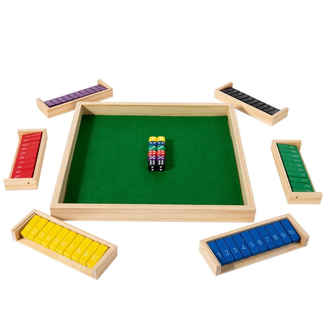 Shut The Game: juego de mesa de dados de madera, juego de cuatro cartas, juego de dados de madera mejorado para 2-4 jugadores, juego de mesa para fiestas en casa