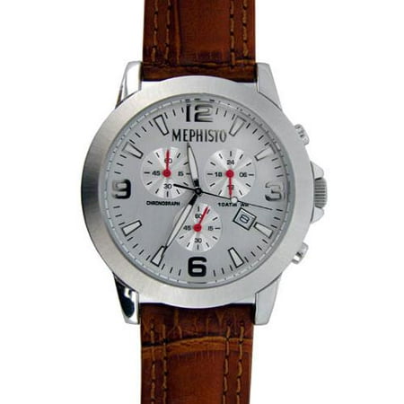$395 Mephisto Men Stainless Steel Brown Leather Band 10ATM WR Chronograph Watch
